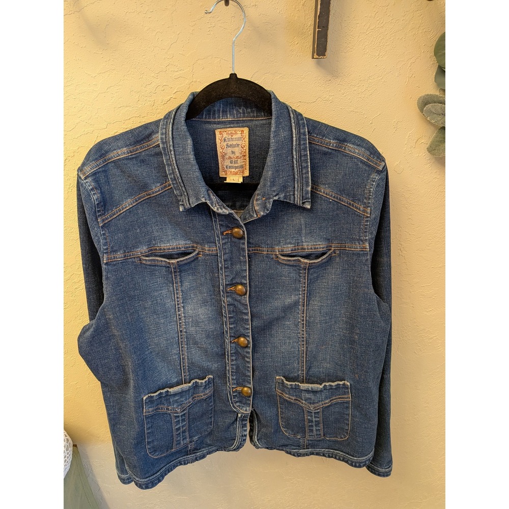 Luminie Salute By U.S. Company Denim Jacket Women's Size L Button Front Pockets